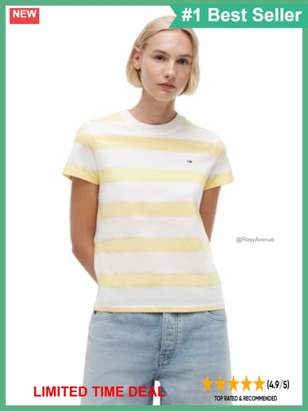 Tommy Jeans Women's Short Sleeve Striped Cotton Jersey Graphic Crewneck T-Shirt